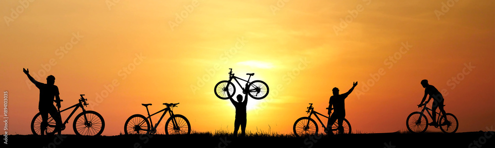 custom made wallpaper toronto digitalSilhouettes of cyclists enjoying a ride against a vibrant sunset, celebrating and riding. A sense of freedom and achievement
