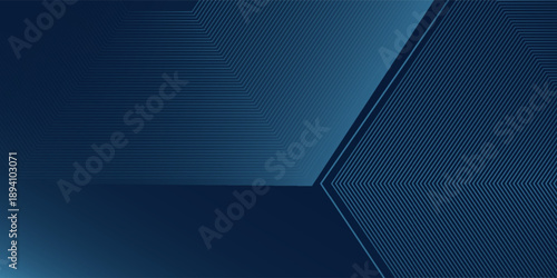 Abstract dark blue technology background with geometric hexagon line pattern, modern digital wave design, futuristic corporate backdrop for business presentation, fintech, AI, data network, innovation