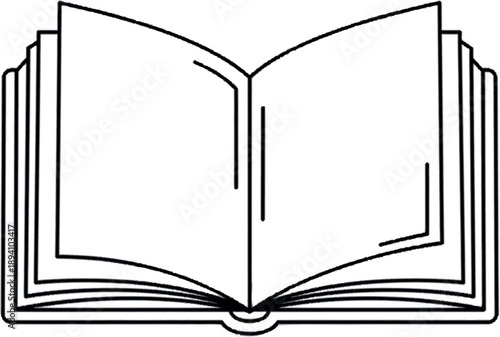 Open book icon illustration - a simple line art drawing of an open book with blank pages