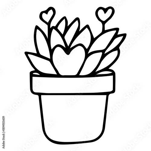 Hand-drawn houseplant with a heart for Love Day, Valentine's Day, gift. Vector illustration
