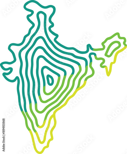 Stylized Topographic Map of India with Gradient Contour Lines