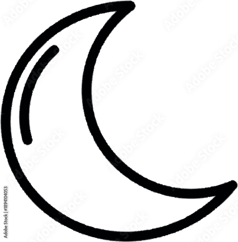 Crescent moon icon, a simple line drawing representing the night sky and celestial bodies