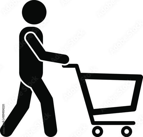 A person pushing a shopping cart on wheels