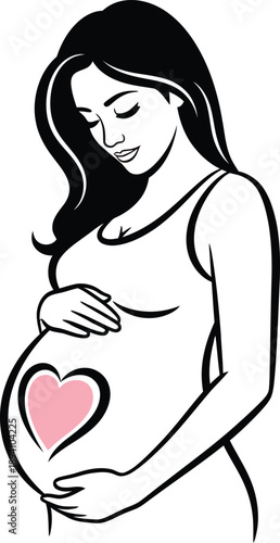 Pregnant woman cradling her belly with a heart symbol