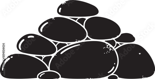 Black and white illustration of smooth stones or pebbles stacked