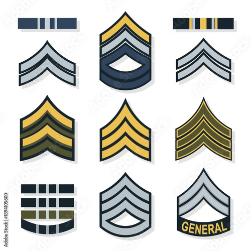 Military Rank Insignia Collection: Stripes, Chevrons, General Badge
