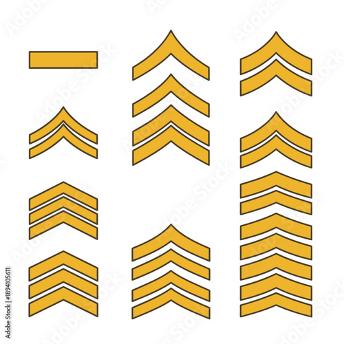 Military Rank Insignia: Chevron Stripes and Bars in Yellow Gold