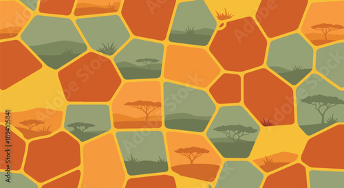 Modern vector wallpaper inspired by giraffe skin pattern with organic geometric shapes and abstract savanna background, elegant animal texture design for decor and textile use