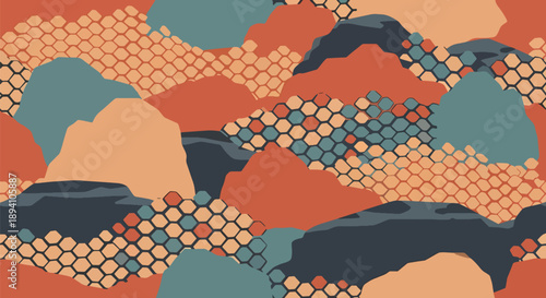 Modern vector wallpaper inspired by snake skin texture with geometric scale patterns and abstract desert background, stylish reptile design for fashion, decor, and digital surfaces