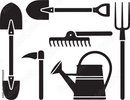 Gardening tools icons set for landscaping and planting needs