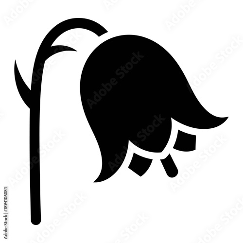 Black silhouette icon of a drooping or wilting flower, symbolizing sadness, death, failure, or loss. Simple vector graphic illustration isolated on a white background, minimalist design element.