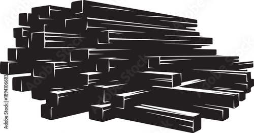 Stack of black metal bars in a chaotic pile