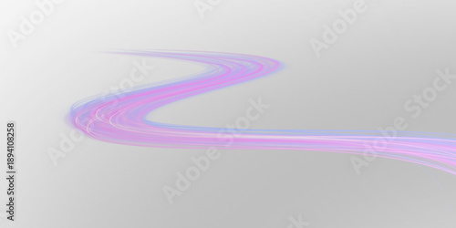 Purple neon light wave streams fast as a sharp line in a glowing png filled with speed and motion. Strong blue wind spins the flow to twist while glowing particles twirl and build a dense violet swirl