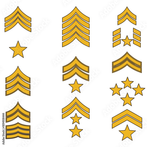 Military Rank Insignia Chevrons and Stars - Army, Navy, Air Force Ranks