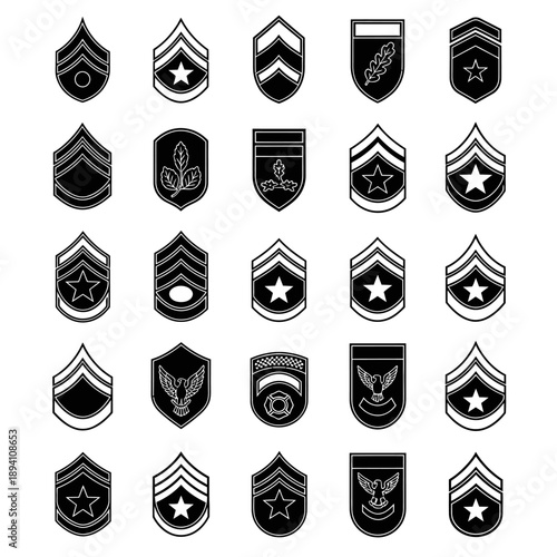 Military Rank Insignia Collection - Stripes, Chevrons, and Emblems
