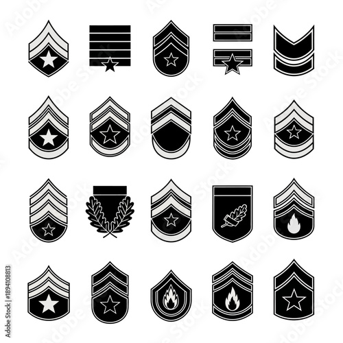 Military Rank Insignia Collection: Stripes, Chevrons, Stars, and Emblems