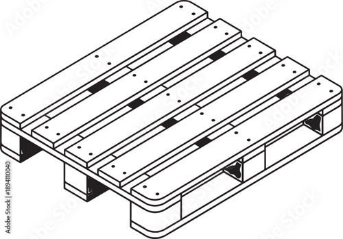 Isometric view of a wooden shipping pallet, simple outline vector illustration for logistics and cargo.