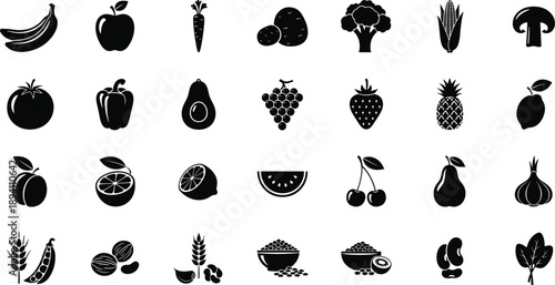 Collection of fresh fruit and vegetable icons