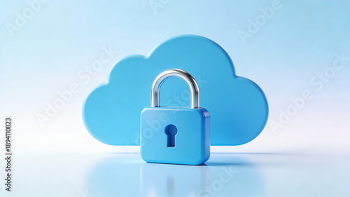Secure cloud computing concept represented by a blue padlock icon in front of a digital cloud symbol