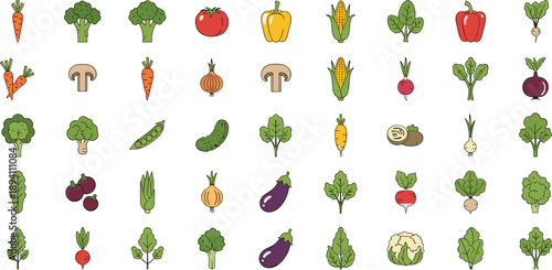Colorful vegetable icons for healthy eating and nutrition concepts