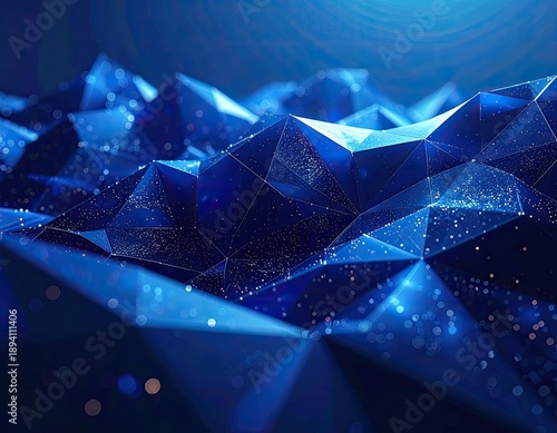 Wallpaper Mural Abstract digital landscape featuring glowing blue geometric facets and shimmering light particles. Torontodigital.ca