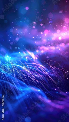 Wallpaper Mural Vibrant abstract digital background with glowing blue and purple light trails and bokeh effects. Torontodigital.ca