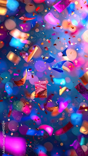 Wallpaper Mural Vibrant and colorful confetti explosion against a dark blue background with bokeh lights. Torontodigital.ca