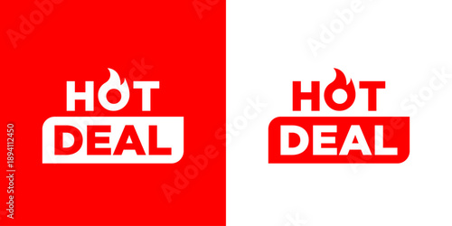 Hot Deal Sale Banner with Fire Icon on Red and White Background