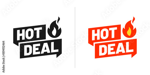 Hot Deal Sale Badge with Fire Icon Isolated on White Background