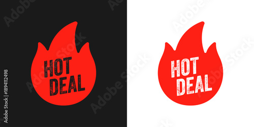 Hot Deal Fire Badge with Grunge Typography