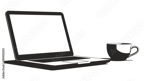 Laptop placed next to a coffee cup on a desk, symbolizing productivity, remote work, study sessions, and a cozy modern workspace atmosphere for daily professional tasks.