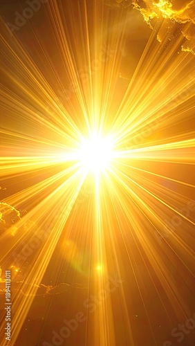 Brilliant golden sunburst emanating intense light rays across a dark sky.