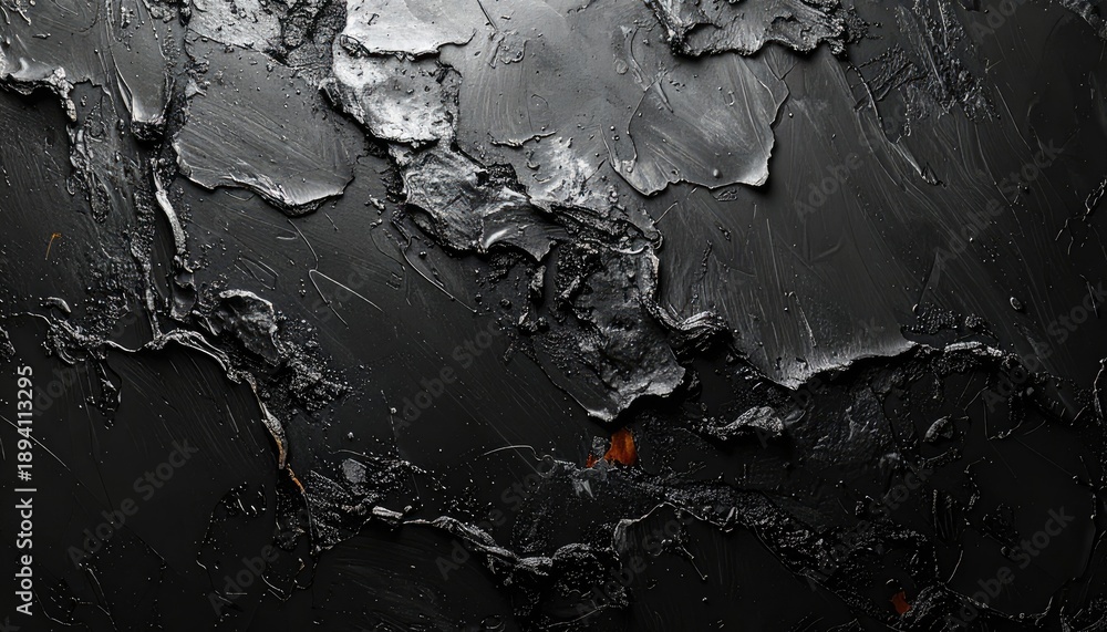 Fototapeta premium An abstract close-up of thickly applied, textured black and dark gray impasto oil paint.