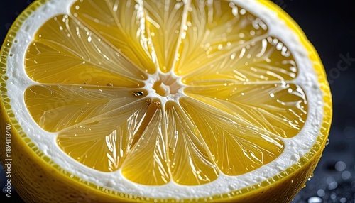 Wallpaper Mural A vibrant, extreme close-up of a juicy, glistening lemon slice against a dark background. Torontodigital.ca