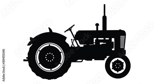 A striking black silhouette of a vintage farm tractor showcasing its classic design and rural heritage silhouette high quality professional detailed