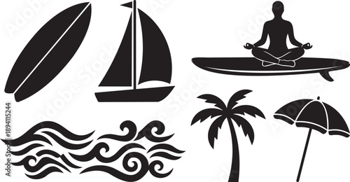 Serene beach icons for travel and wellness branding