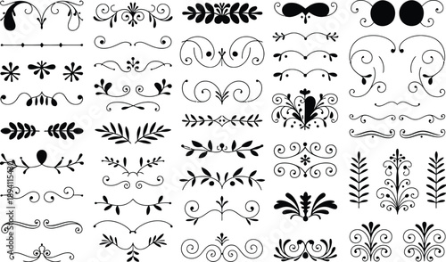 Collection of various black and white floral and leaf designs