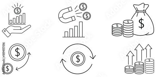 Financial Dynamics Icons: Capturing the essence of financial growth and prosperity through a diverse collection of money and wealth-related icons.