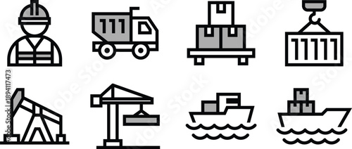 Icon Pack warehouse, electrical, factory, bridge for Website, Applications and Digital Products