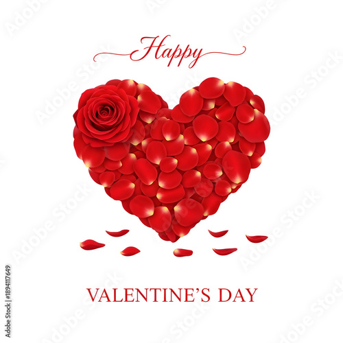 Romantic Valentine's Day heart made of roses and petals with happy feeling