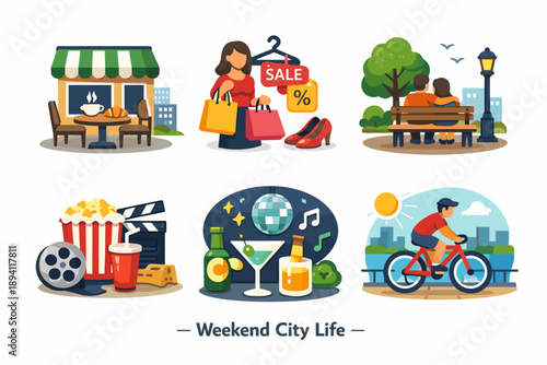 Weekend city life: shopping, dining, relaxing, entertainment, activities