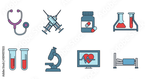 Medical equipment and tools a colorful illustrated collection