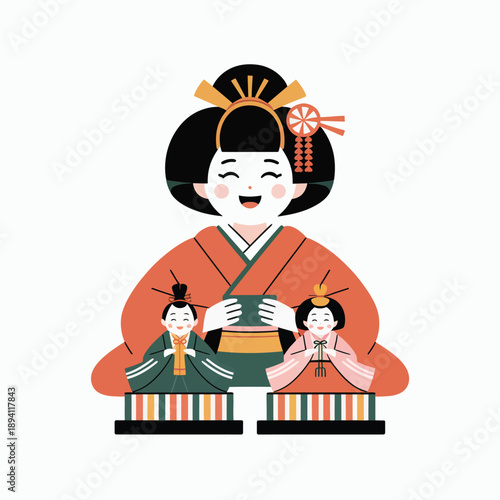 Woman in Traditional Japanese Kimono Holding Daruma Dolls