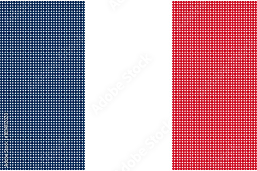 Flag of France composed of dots, pixel art of French flag.