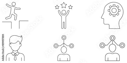 Abstract Idea Illustrations: A collection of simple line illustrations capturing abstract concepts of business, innovation, and strategic thinking.