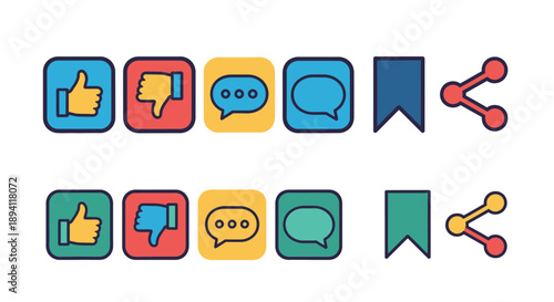 Social media icons likes dislikes comments shares and messages