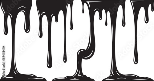 Black paint drips on white background in abstract design
