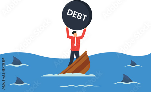 financial crisis, debt burden, business risk, economic recession, sinking boat, 
