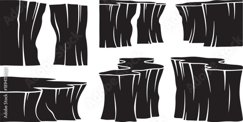 Collection of black tree stumps on white background illustration