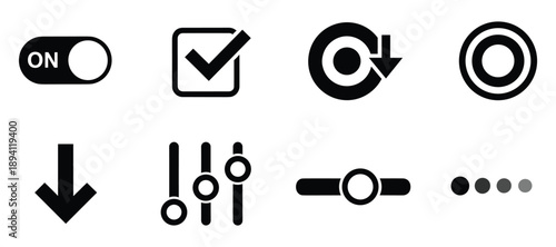 Set of modern interface icons for application settings and control elements